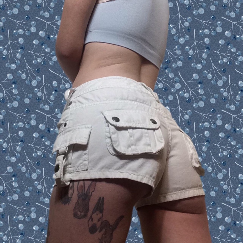 White cargo booty shorts